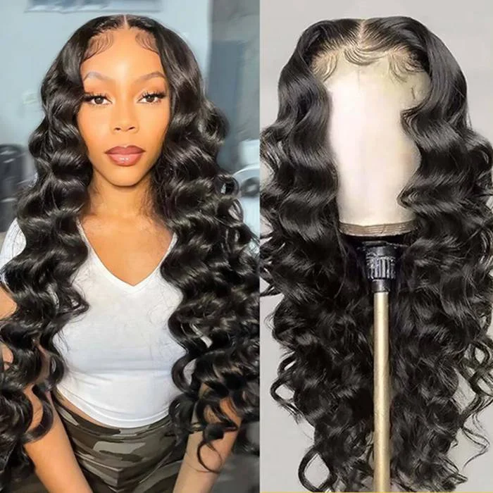 Human - hair wig in a jet - black color for a classic and timeless lookLoose Deep Wave Wig 4x4 5x5 Closure Wig Transparent Lace Wigs For Women