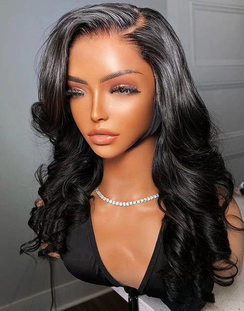 Lace wig with a pre - bleached knot for a natural - looking scalpBody Wave 9x6 Pre Cut Lace Wig Put on and Go Pre-bleached Glueless Human Hair Wig