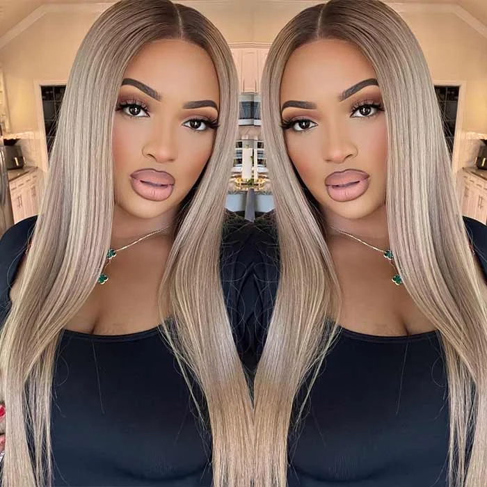 Human - hair wig with a straight texture for a sleek and minimalist lookMandisa Ash Blonde Color Straight 13x4 Preplucked Transparent HD Lace Front Wigs