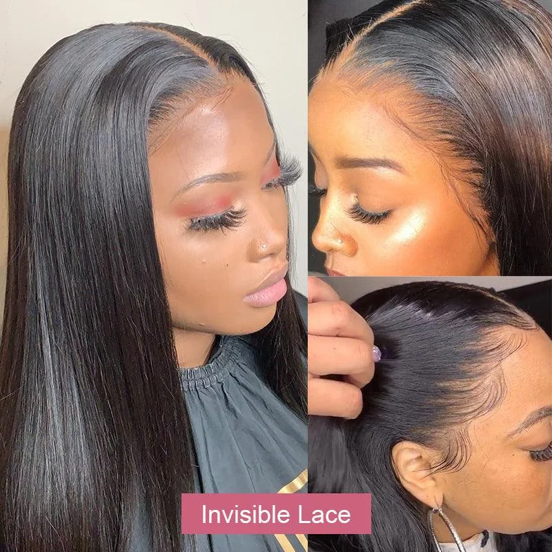 Lace wig with a pre - plucked hairline for a more natural lookNatural Color Straight 13x4 HD Lace Frontal 100% Virgin Hair Free Part