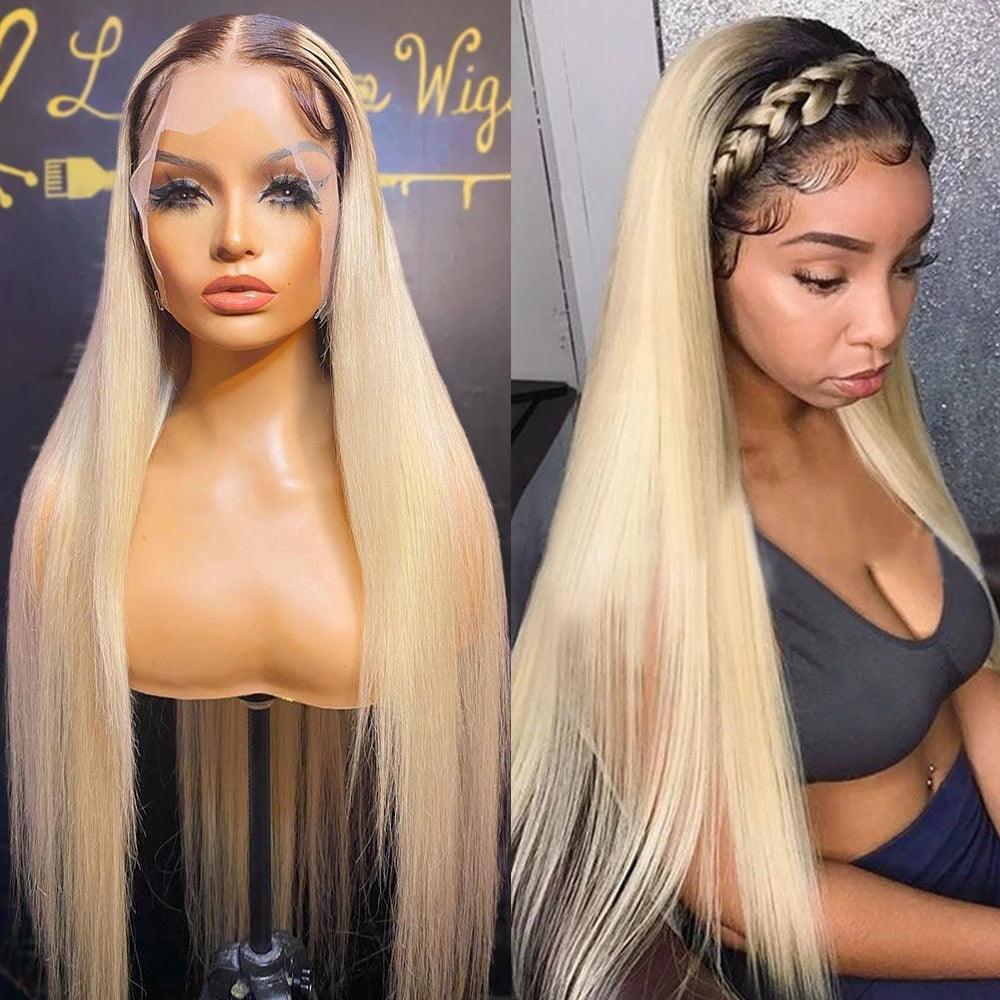 Lace wig with a curly texture for a bold and stylish choiceOmbre Blonde Color 13x4 Lace Front Human Hair Wigs Brazilian Straight