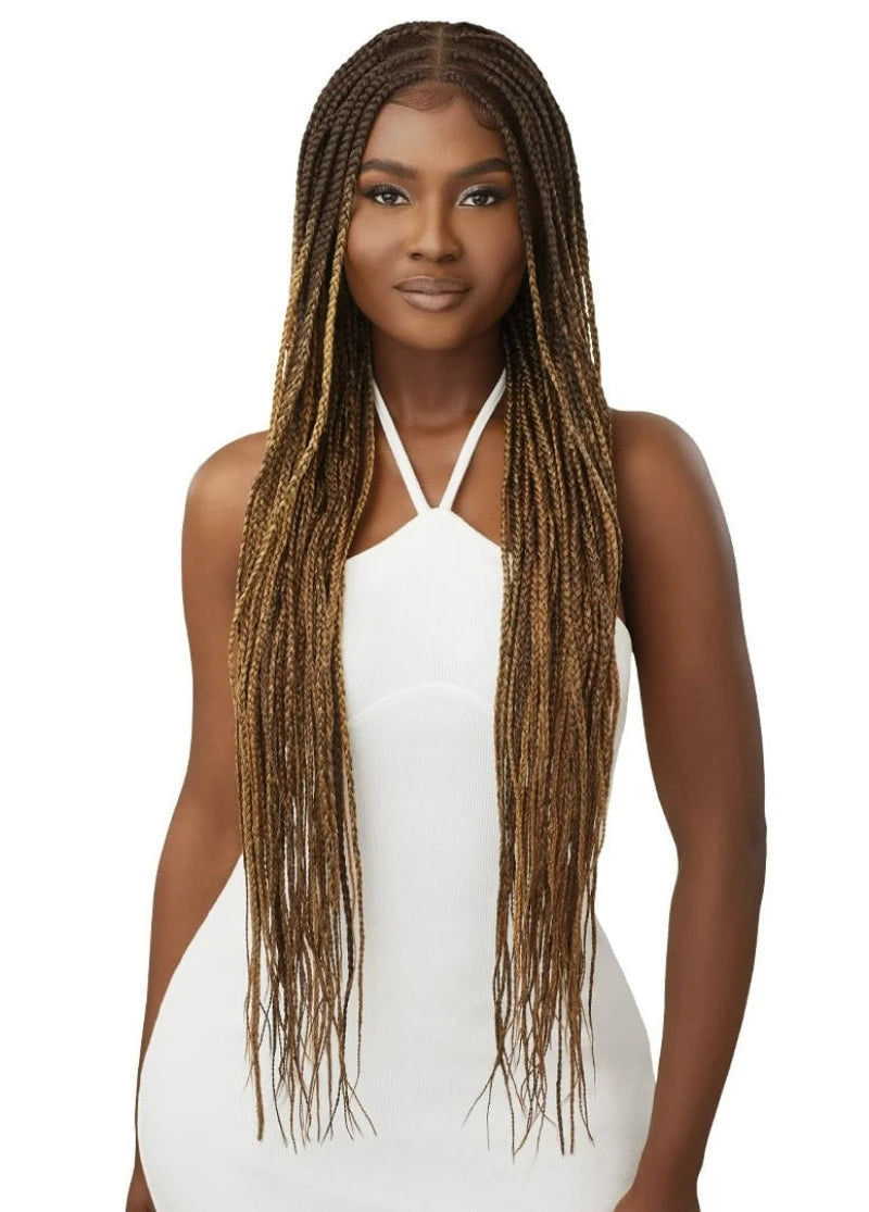 Full - lace wig with a natural - looking hairline for a seamless appearanceOutre Glueless 100% Fully Hand-Tied Pre-Braided HD Transparent Whole Lace Wig KNOTLESS BOX BRAIDS 36"