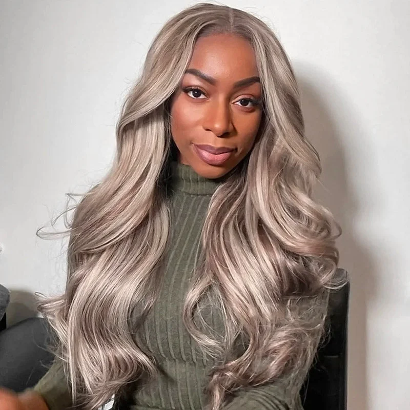 Human - hair wig with a wispy fringe for a soft and feminine lookIshow PPB™ P18/613 Blonde Highlight Body Wave Human Hair Wigs Ready To Wear Lace Closure Wigs With Invisible Knots