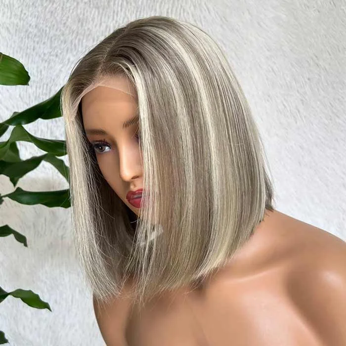 Peruvian - human - hair wig with a soft and manageable feelPlatinum Highlight Bob 5x5 13x4 HD Lace Wigs Straight Human Hair