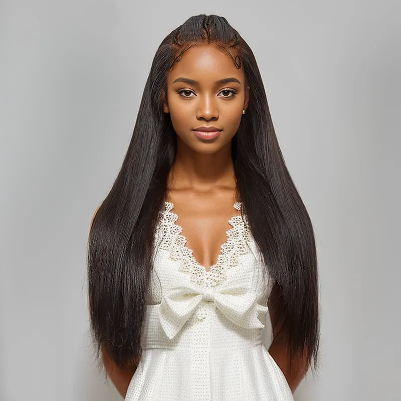 Lace wig with a 200 - density for a full and thick appearance13x4 Lace Fashion Pre Braided Wig Straight Human Hair