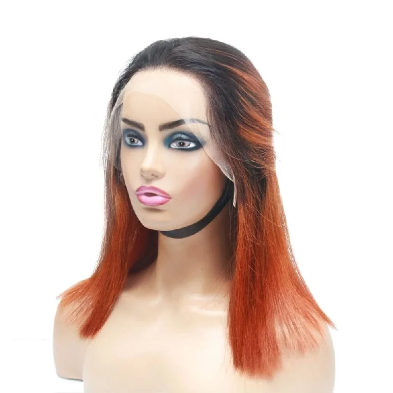 Human - hair wig with a honey - blonde color for a warm and sunny lookPre-Made Orange Ombre Short Lace Frontal Wig