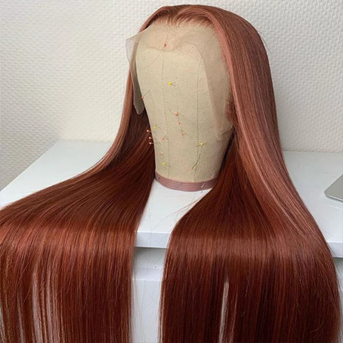 Virgin - human - hair wig with a natural - looking texture for a luxurious feelReddish Brown 13x4 Straight Lace Front Wigs #33 Auburn Brown Glueless Human Hair Wigs