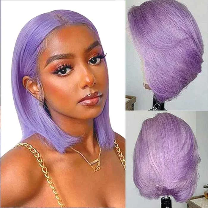 Brazilian - human - hair wig with a full and voluminous lookMandisa Short Purple Straight 13x4 HD Transparent Lace Front Bob Wig