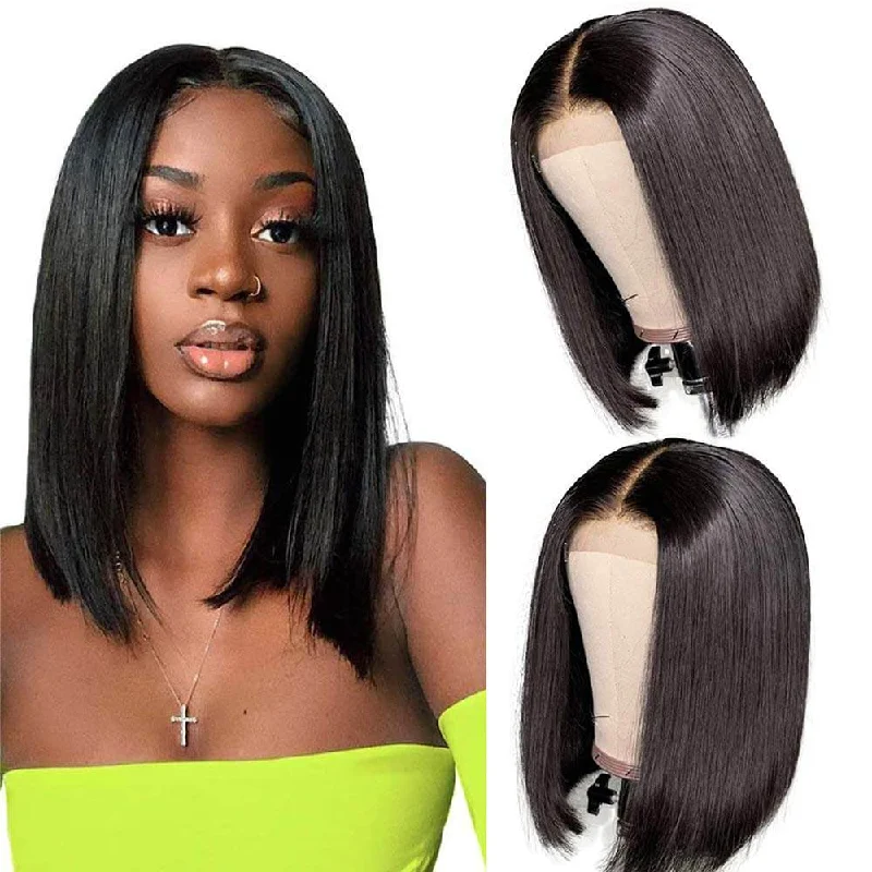 Human - hair wig with a curly texture for a bold and stylish choiceStraight Bob Lace Front Wigs Human Hair Pre Plucked Blunt Cut Short Bob Wigs