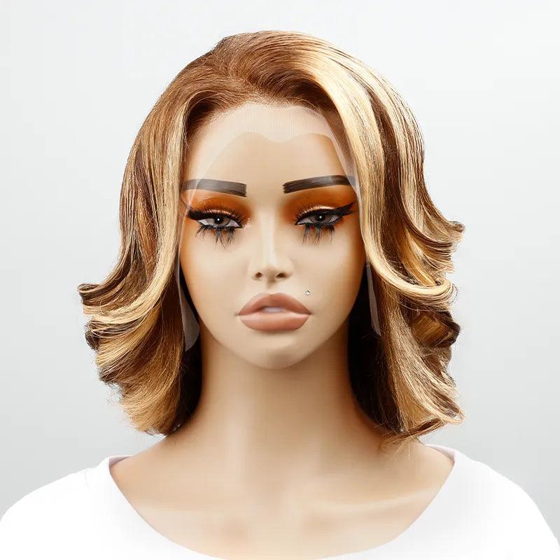 Lace wig with a wispy fringe for a soft and feminine look13x4 Straight Highlight Lace Front Bob Wig Human Hair 200% Density