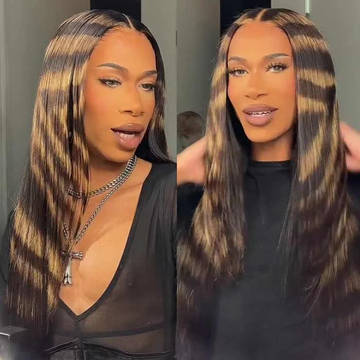 Human - hair wig in a jet - black color for a classic and timeless lookSTRIPE UNIT Patches Transparent HD Lace Front Straight On Natural Color Human Hair Wigs