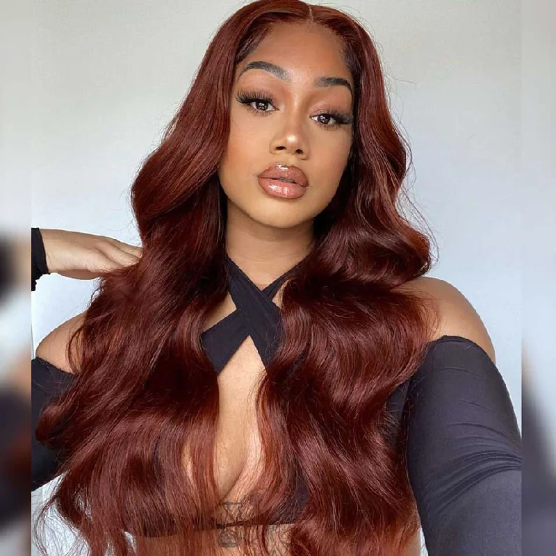 Colored wig with a purple - violet shade for a regal and elegant lookBigekane Pick ! SUPER DEAL ! Hot Star Reddish Brown Colored HD Transparent 13x4 Lace Front Human Hair Wigs Brazilian Body Wave