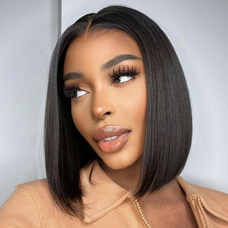 Human - hair wig with a side - part for a more flattering appearanceWear & Go | Pre-Bleached 7x5 Glueless Lace Closure Wig Upgraded Straight Bob Wig