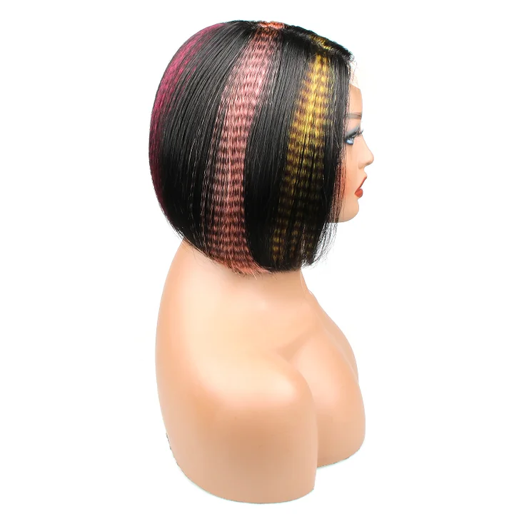 Human - hair wig with a honey - blonde color for a warm and sunny lookTiger Print Thick End Short Bob Straight Blunt Cut 10A Human Hair Wigs