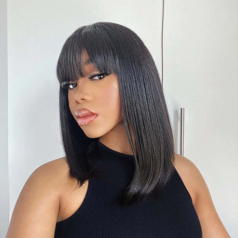 Human - hair wig with a curly texture for a bold and stylish choiceBeginner Friendly | Trendy Short Cut Bob Wig 5x5/13x6 Glueless Lace Wig With Bangs