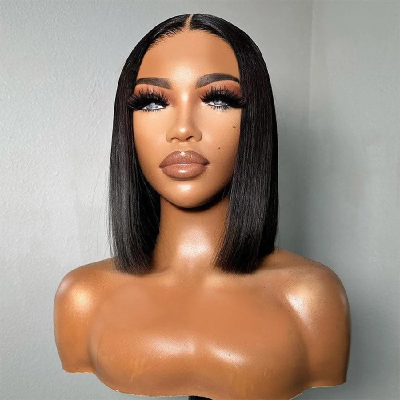 Lace wig with a pre - bleached knot for a natural - looking scalpWOWANGEL Pre-Everything Straight Bob 9X6 Wear Go Glueless Wig HD Lace Wigs