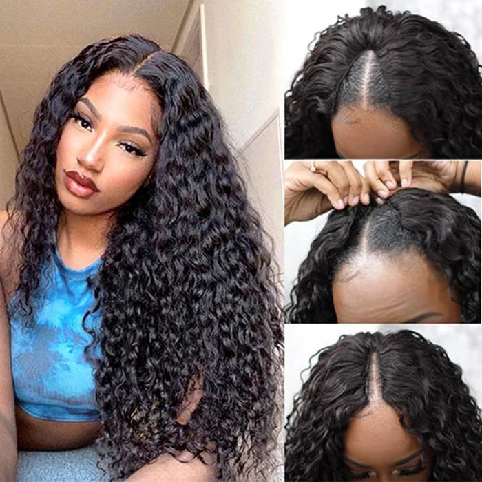 Human - hair wig with a natural - looking root for a more realistic lookV Part Wig Natural Scalp Water Wave Human Hair Wigs