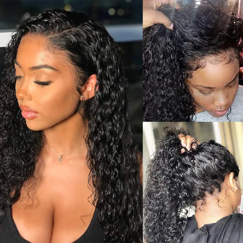 Human - hair wig with a honey - blonde color for a warm and sunny lookDeep Wave Lace Front Human Hair Wigs Wet And Wavy Glueless Wigs For Black Women