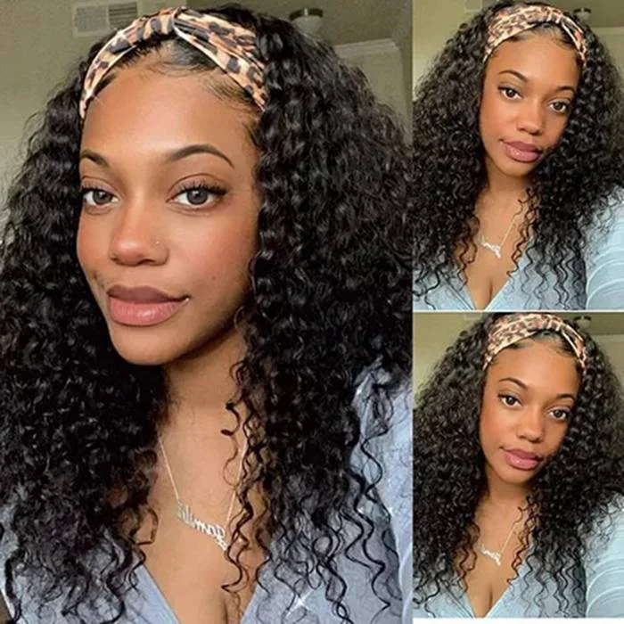 Adjustable - cap human - hair wig for a comfortable fitWater Wave Wigs Human Hair Headband Wigs Natural Wave Half Wigs