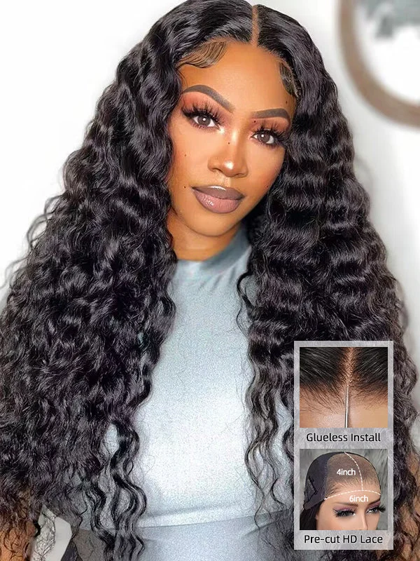 Lace wig with a 200 - density for a full and thick appearanceWavymy 4x6 HD Lace Closure Wear Go Wigs Glueless Loose Deep Wave Wig 180% Beginner Friendly Wig