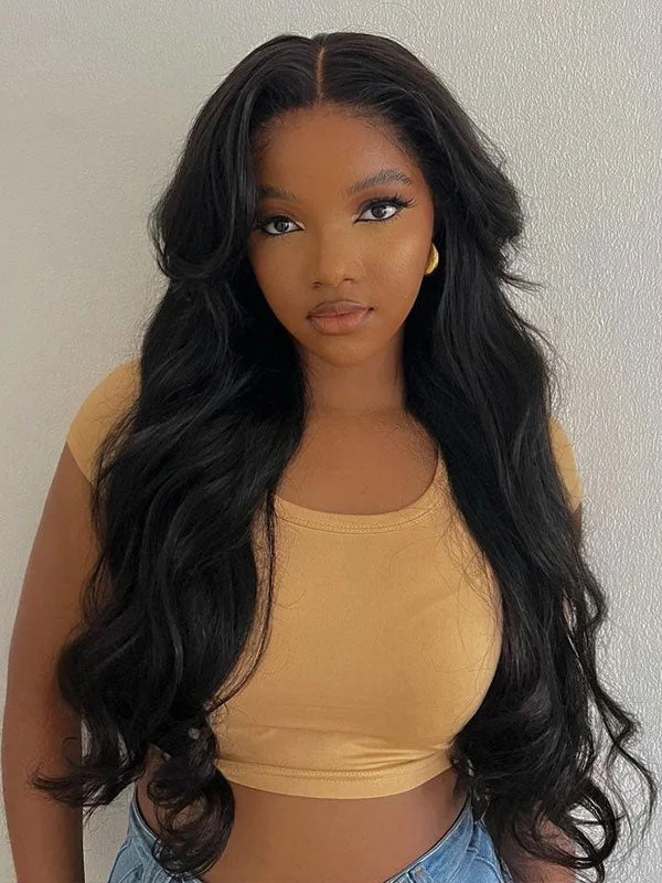 Synthetic lace wig with a heat - resistant formulaWavymy Body Wave Pre-bleached Wear Go Glueless HD Lace Wigs 4x6 Lace Closure Wigs 180% Density