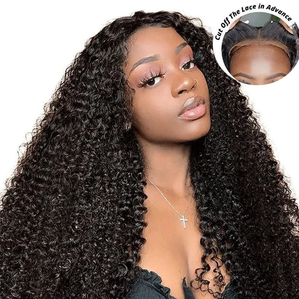 Human - hair wig in a jet - black color for a classic and timeless lookWear And Go-Kinky Curly HD Glueless Human Hair Pre Cut Lace Wig