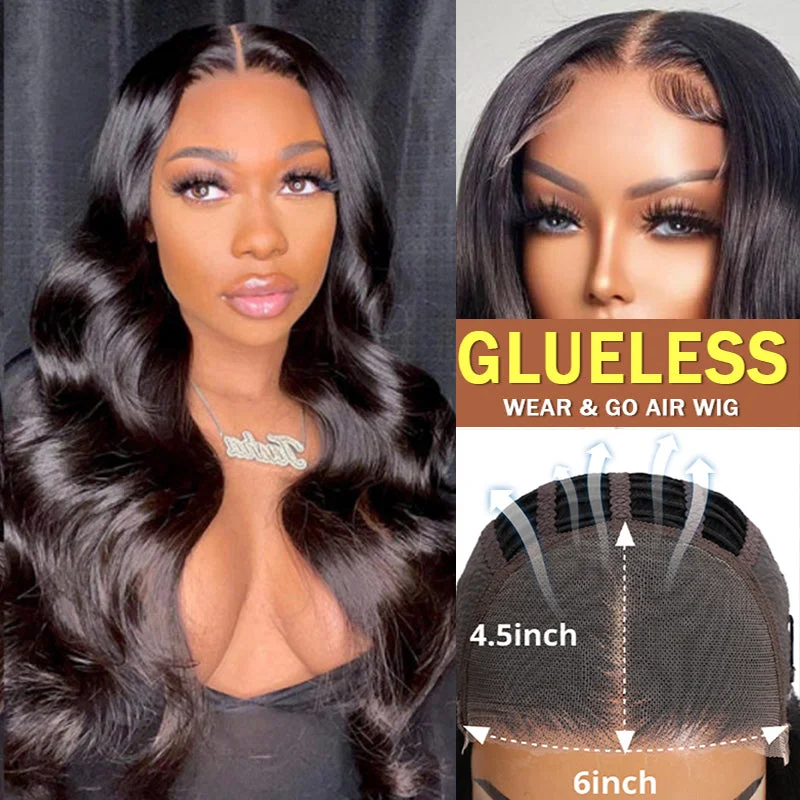 Malaysian - human - hair wig with a smooth and silky textureWear & Go | 6x4.5 / 4x4 Transparent Lace Wig Body Wave Glueless Breathable Cap Air Wig