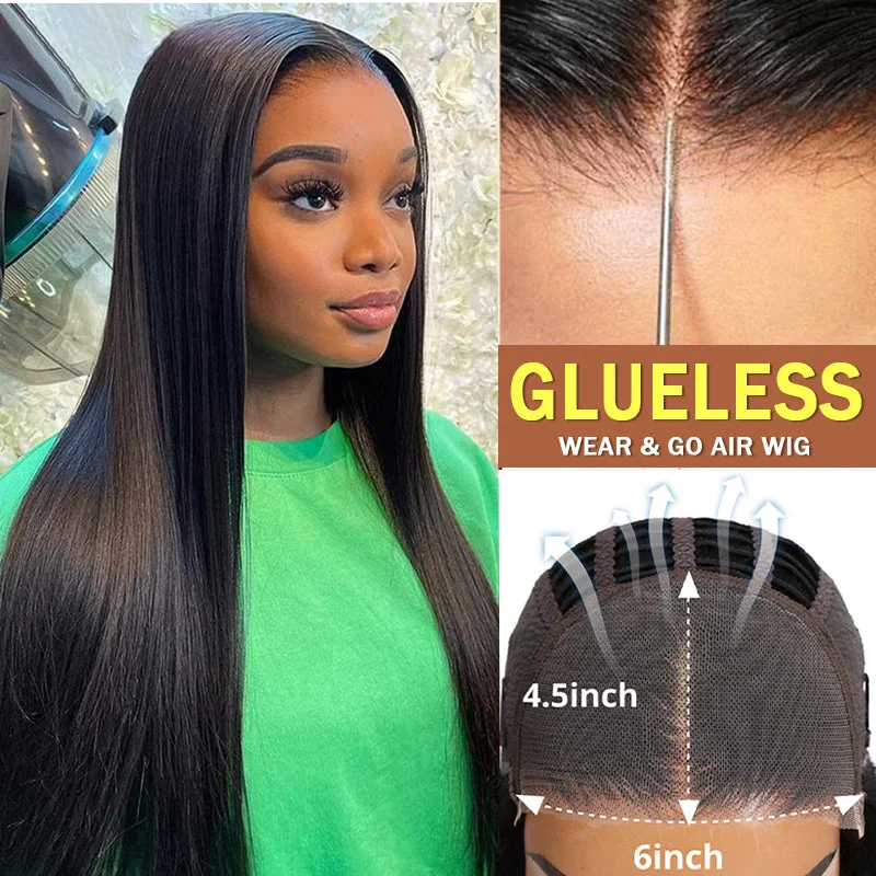 Human - hair wig with a honey - blonde color for a warm and sunny lookWear & Go | 6x4.5 / 4x4 Transparent Lace Wig Straight Glueless Wig With Breathable Cap Air Wig