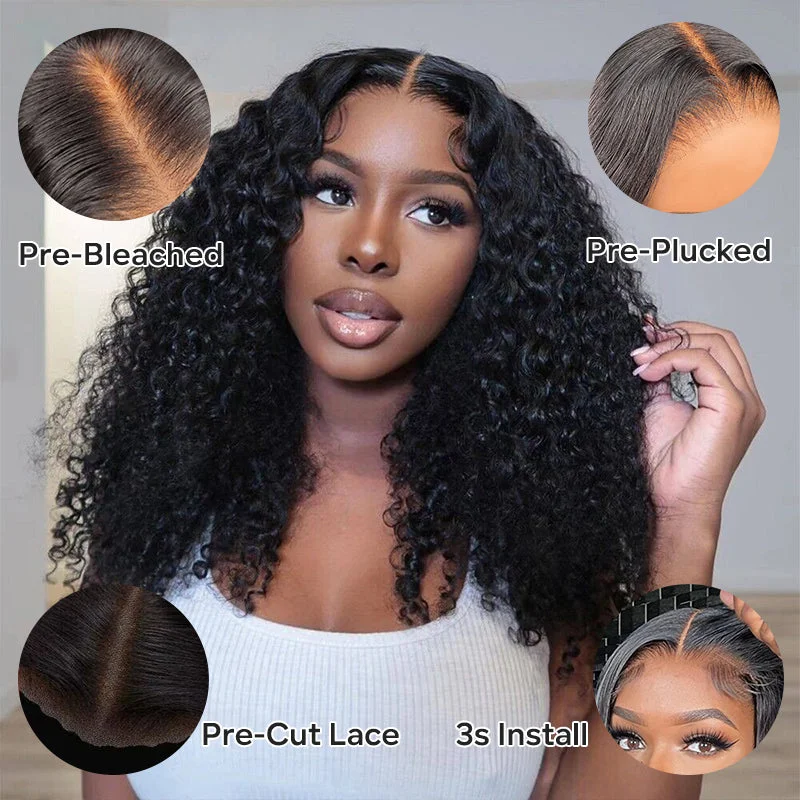 Human - hair wig with a curly texture for a bold and stylish choiceWear & Go | Glueless Curly Wave Pre-bleached Lace Frontal Wig Dome Cap Wigs