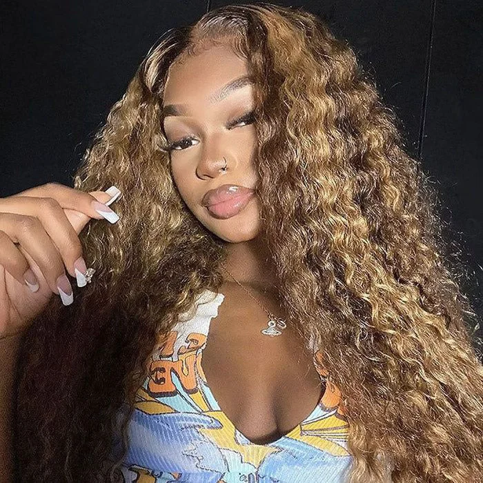 Colored wig with a pre - bleached knot for a natural - looking scalpPre-Plucked Wear Go Glueless 8x5 HD Lace Highlight Deep Wave Pre-Cut Lace Wig