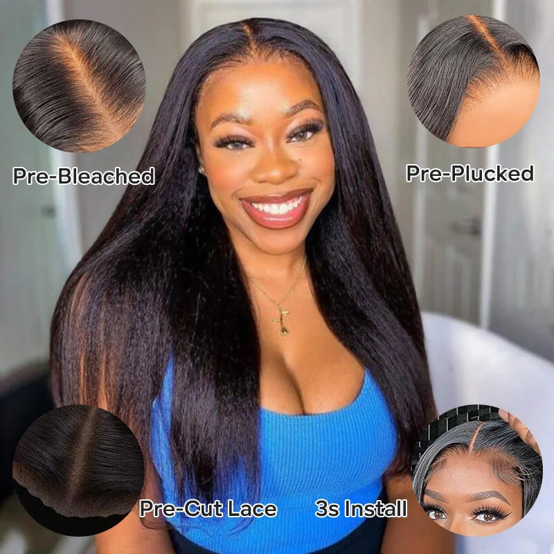 Human - hair wig with a honey - blonde color for a warm and sunny lookWear & Go | Pre-Bleached Glueless Invisible Lace Wig 5x5/7x5/9x6 Kinky Straight Dome Cap Wigs