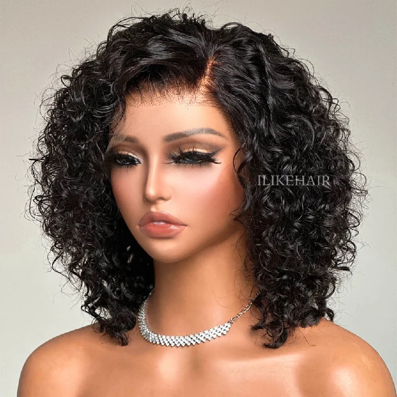 Lace wig with a wavy texture for a beachy lookWet & Wavy Short Bob Water Wave Lace Front Wig