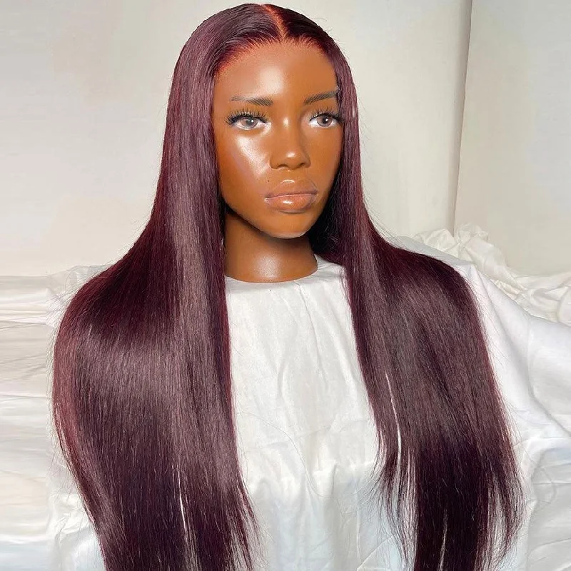 Lace wig with a side - swept bang for a sophisticated lookWOWANGEL 99J Burgundy 5X5 HD Lace Closure Wig Straight Glueless Wigs