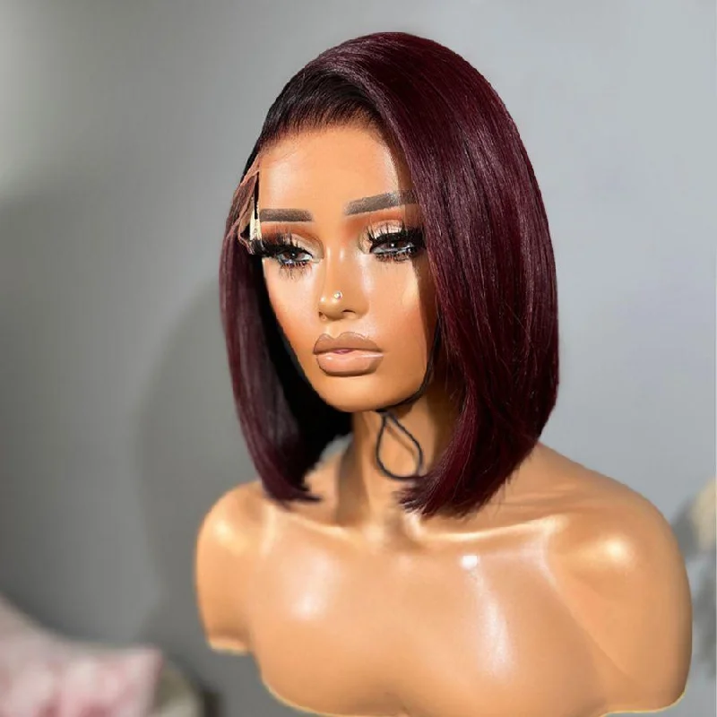 Lace wig with a honey - blonde color for a warm and sunny appearanceWOWANGEL 99J/Burgundy Wear & Go 6x6 Skinlike HD Lace Closure Bob Wig