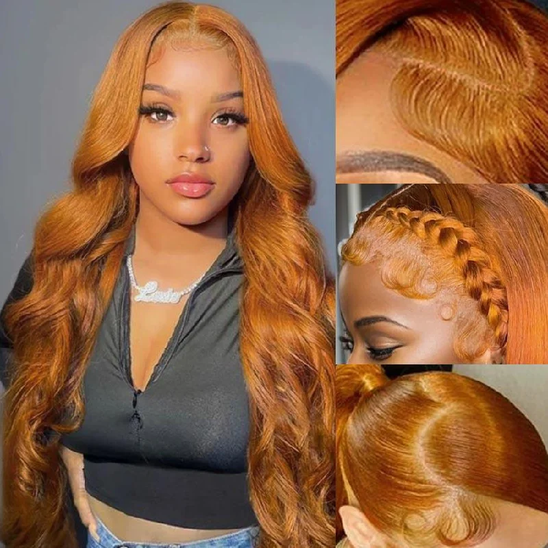 Lace wig in a chocolate - brown color for a rich and warm appearanceWOWANGEL 9X6 Wear Go Glueless Wig Ginger Color HD Lace Wigs Body Wave