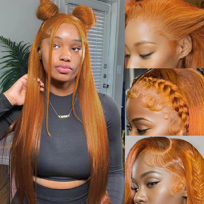 Lace wig with a middle - part for a classic and elegant styleWOWANGEL 9X6 Wear Go Glueless Wig Ginger Color Straight HD Lace Wigs