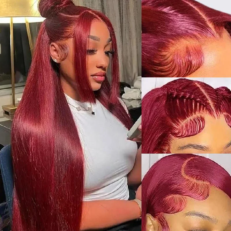 Lace wig with a natural - looking root for a more realistic lookWOWANGEL 9X6 Wear Go Glueless Wig Plum Red HD Lace Wigs Straight Texture