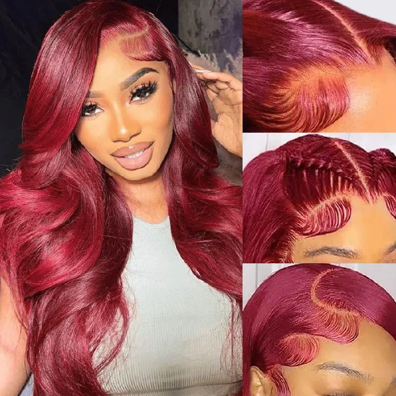 Lace wig in a chocolate - brown color for a rich and warm appearanceWOWANGEL 9X6 Wear Go Glueless Wig Plum Red HD Lace Wigs