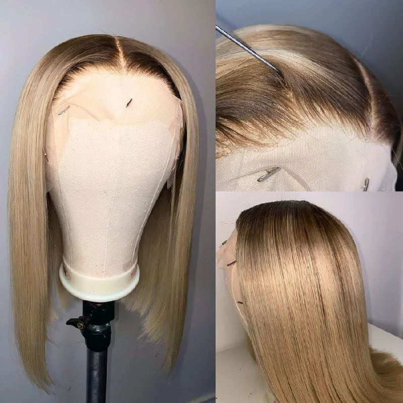 Lace wig with a 13x4 lace frontal for a wide - parting areaWOWANGEL Balayage Blonde 13X4 HD Lace Full Frontal Wig Straight BOB 250% Density