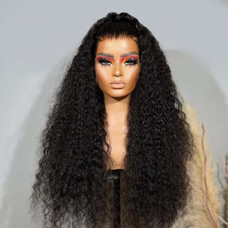 Synthetic lace wig with a heat - resistant formulaWOWANGEL Deep Curly 13X6 Full Frontal HD Lace Wig Seamless Clean Hairline