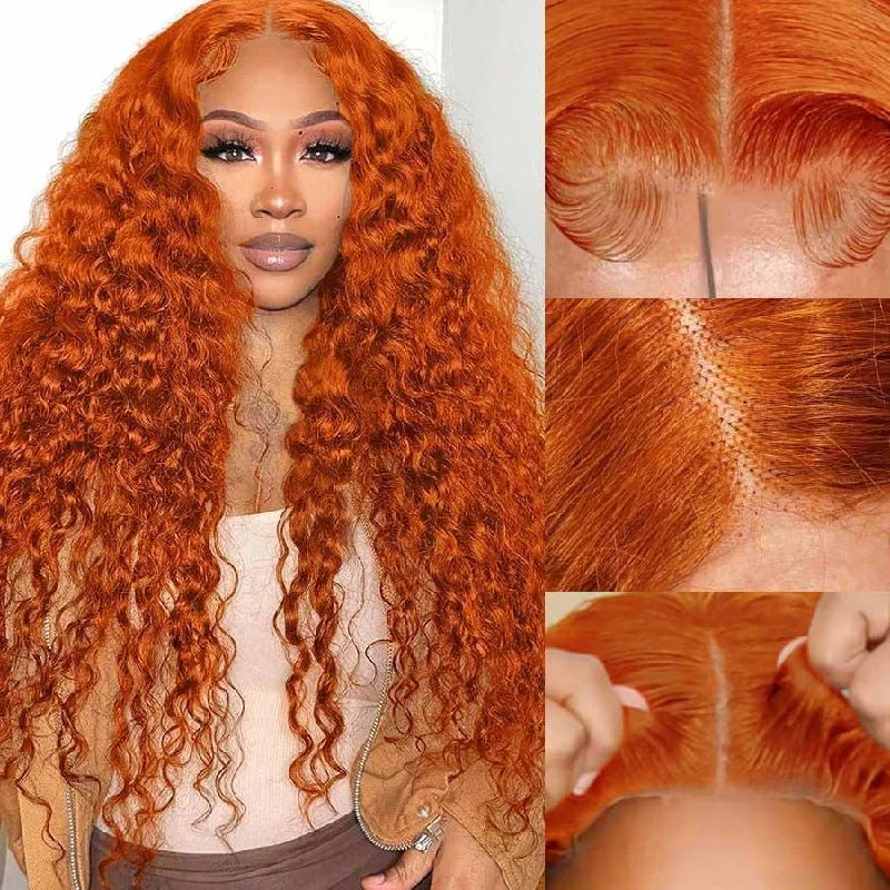 Lace wig with a pre - bleached knot for a natural - looking scalpWOWANGEL Ginger Orange 5X5 HD Lace Closure Wig Curly Glueless Wigs