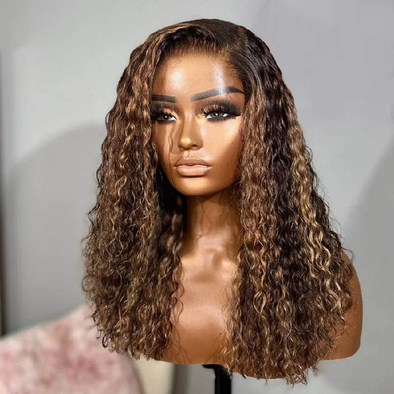 Lace wig with a honey - blonde color for a warm and sunny appearanceWOWANGEL Highlight Curly 5X5 HD Lace Closure Wig Wear & Go Glueless Wig