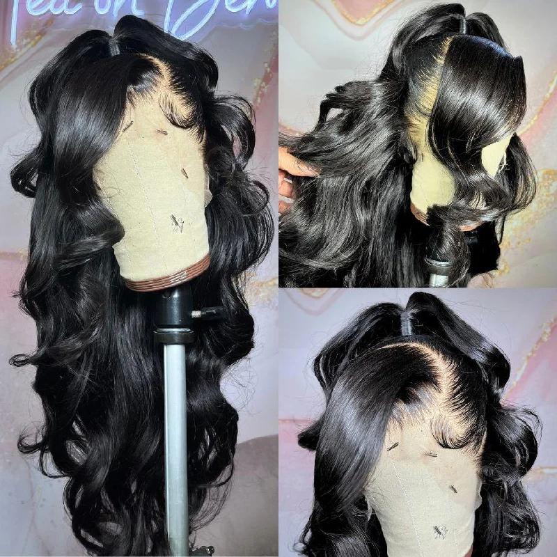 Lace wig with a honey - blonde color for a warm and sunny appearanceWOWANGEL Jet Black 13X6 HD Lace Full Frontal Wig Clean Hairline Body Wave