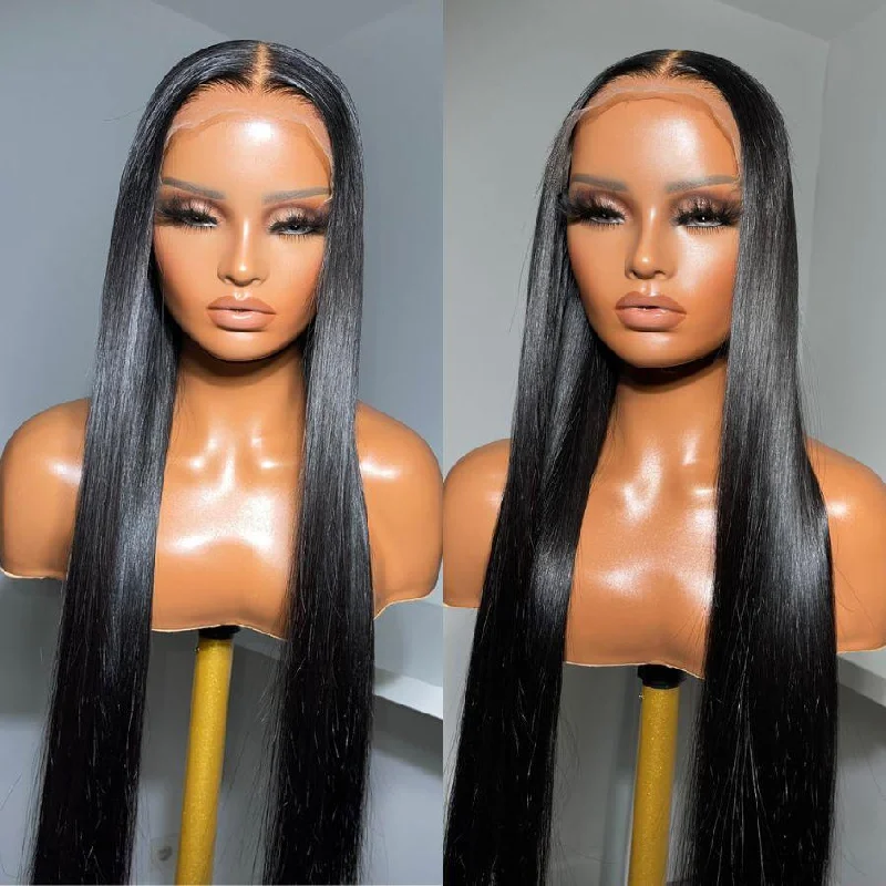 Lace wig with a pre - plucked hairline for a more natural lookWOWANGEL Jet Black 6x6 Skinlike Real HD Lace Closure Wig Silk Straight Glueless Wig