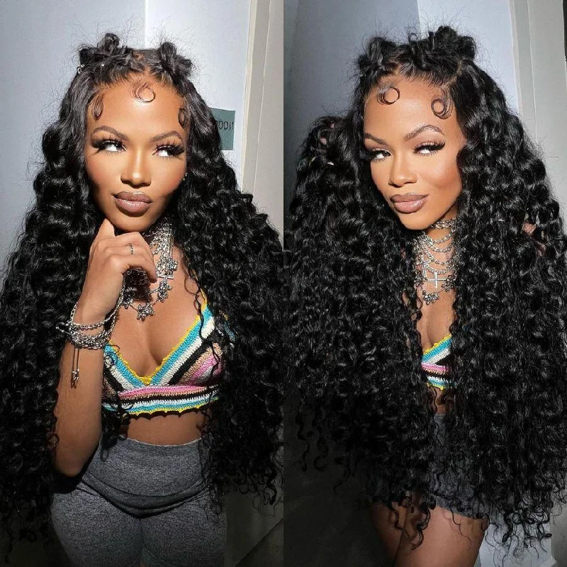 Lace wig with a pre - bleached knot for a natural - looking scalpWOWANGEL Jet Black Wand Curl Skinlike Real HD Lace 13X6 Full Frontal Wig