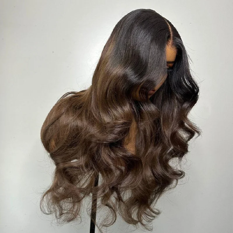 Full - lace wig with a natural - looking hairline for a seamless appearanceWOWANGEL Ombre Ash Brown Skinlike Real HD Lace 13X6 Full Frontal Wig Body Wave