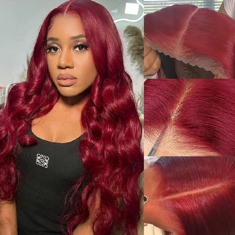 Full - lace wig with a natural - looking hairline for a seamless appearanceWOWANGEL Plum Red 5X5 HD Lace Closure Wig Body Wave Glueless Wigs