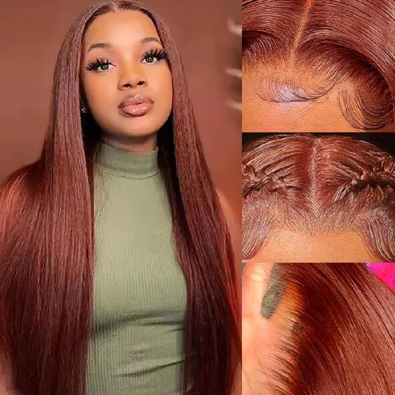 Lace wig with a side - part for a more flattering lookWOWANGEL Reddish Brown 9X6 Wear Go Glueless Wig Straight HD Lace Wigs