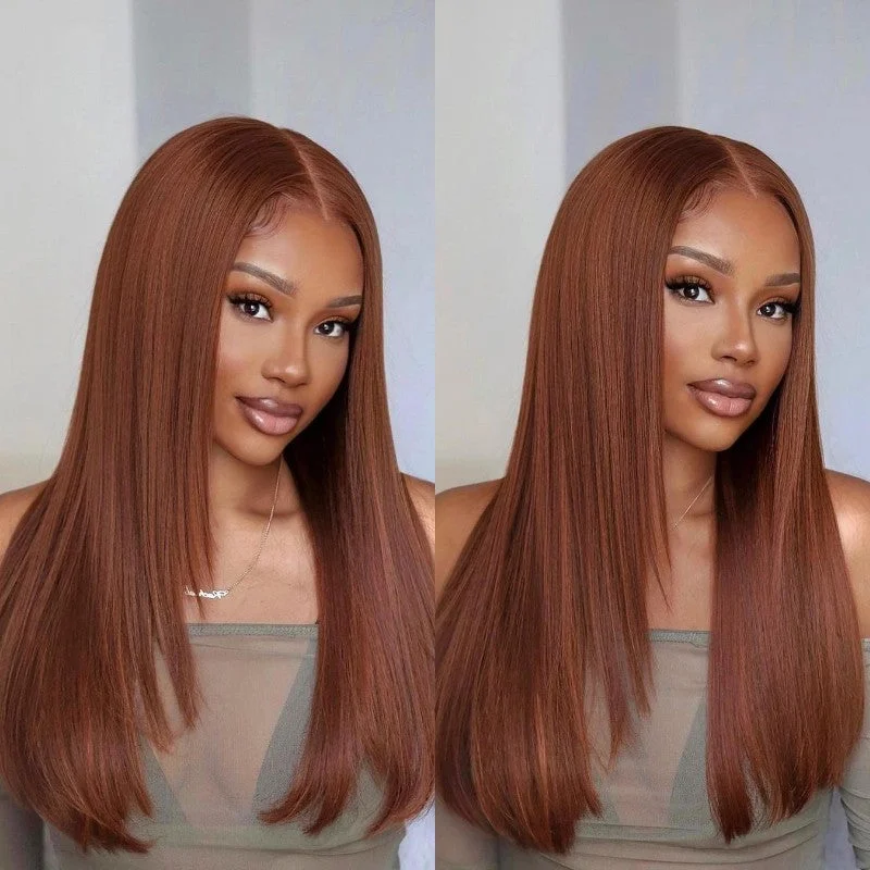 Colored wig in a vibrant pink color for a bold and eye - catching lookYMY Hair 4x4 Lace Closure Budget Friendly Reddish Brown Straight Wig