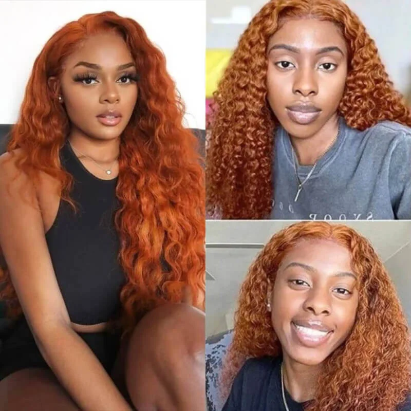 Colored wig with a middle - part for a classic and elegant styleYMY Hair 88J Ginger Orange Color Lace Frontal Water Wave Wigs